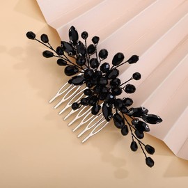 Rumtock Black Rhinestones Beads Black Hair Comb Side Headpiece for Wedding Brides Women Girls Handmade Hair Accessories (Black)
