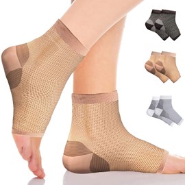 Calcetines Fascitis Plantar, Tobilleras para Esguince, Tobillera Deportiva Elástica Calcetines, Calcetines Compresión para Mejorar Circulación Sanguínea, Calcetines Deportiva Hombre y Mujer, 1 Par (Beige, L/XL)