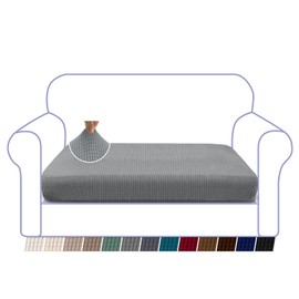 Granbest High Stretch Sofa Seat Cushion Cover Super Soft Couch Seat Cover Sofa Cushion Protector Jacquard Spandex Fabric with Elastic Bottom(2 Seater, Light Grey)