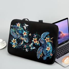 ZIATUBLES Hibiscus Flower Turtle Print Laptop Case for Women Men Study Work Laptop Sleeve with Handle Traveling Computer Bag Compatible with 10-17 inch Notebook Carrying Bag Briefcase, 17inch