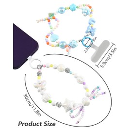 Decorative Beaded Phone Charm, Camera Wrist Strap Cute, Phone Wrist Strap, Pastel Colors, Star & Flower Design (Blue)
