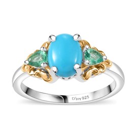 Shop LC Sleeping Beauty Turquoise Emerald 925 Sterling Silver 18K Vermeil Yellow Gold Rhodium Plated Promise Ring for Women Jewelry Birthday Gifts Size 10 Ct 1.36