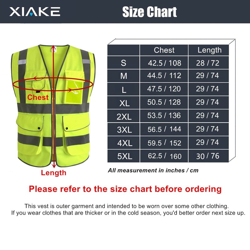 XIAKE 9 Pockets Class 2 High Visibility Reflective Safety Vest