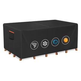 BRUXOLAY Outdoor Waterproof Furniture Cover, 136W x 74L x 28H inches Heavy Duty 600D Rectangular Table and Chair Set Protection, Black