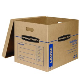 Bankers Box Large Classic Moving Box 10 Pack, Reinforced Handles, Tape-Free Assembly, Box with Lid, 21-in x 17-in x 17-in (7718202)