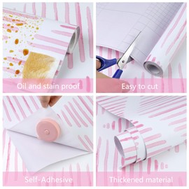 Uooar Modern Pink and White Peel and Stick Wallpaper 17.3"×120" Geometric Stripe Diamond Contact Paper Removable Self Adhesive Vinyl Wallpaper for Living Room Bedroom