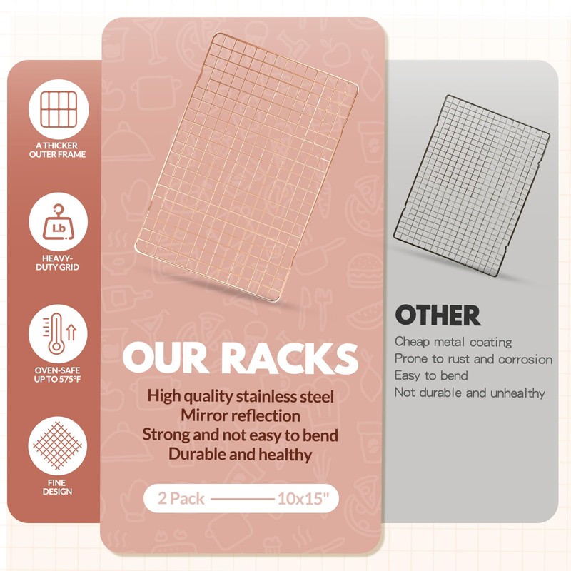 2 PCS Cooling Racks for Cooking and Baking, 15x10 Inches