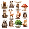 FYSUIMU 12Pcs Forest Animal Wood Table Sign Cute Woodland Animal Wooden Cutouts with Base Tiered Tray Decor for Farmhouse Birthday Baby Shower Home School Office