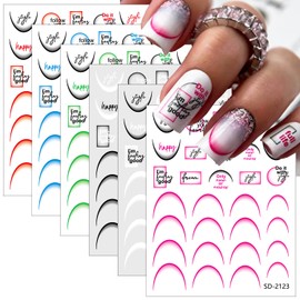6sheets French Tip Nail Stickers for Nail Art Letter Nail Art Stickers Multi Color French Tip Letter Nail Decals Nail Design Stickers for Women Girl DIY Nail Decoration