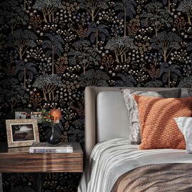 Guvana 197"x16.14" Forest Wallpaper Black Peel and Stick Wallpaper Leaf Contact Paper Floral Self Adhesive Wallpaper DIY Removable Wallpaper Flower Contact Paper for Living Room Cabinets Decorative