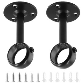 Biaungdo 2 Pcs 1Inch Curtain Rod Ceiling-Mount Bracket, Stainless Steel Flange Rod Holder Shower Curtain Closet Rod Holder Ceiling Curtain Rod Brackets with Anchor Screw Kit, Black, Locking Design