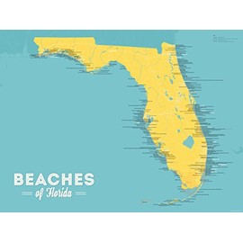 Best Maps Ever Florida Beaches Checklist Map 18x24 Poster (Marigold & Turquoise)