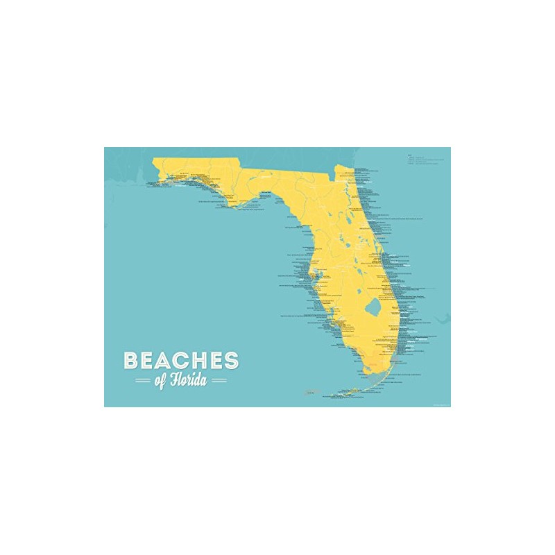 Best Maps Ever Florida Beaches Checklist Map 18x24 Poster (Marigold