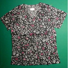 ALL HEART NEW "ALL HEART" Medical Scrub Shirt SML - USA SMALL - BLACK & PINK FLORAL