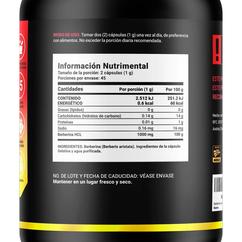 Berberina De 90 Cápsulas De 500mg. Pure Berberine. B Life