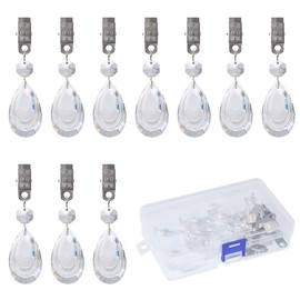Swpeet 10Pcs Water-Drop Tablecloth Weights with 10Pcs Metal Clip Kit, Crystal Glass Teardrop Prisms Pendant Tablecloth Weights for Picnic Tables, Square, Rectangular, Home Decoration, Outdoor
