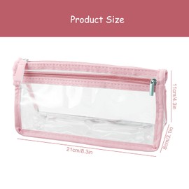 Luckious Clear Pencil Case Bag - Dual Zipper Organizer for Stationery, Pens, Makeup - Ideal for School, Office, and Travel (Blue or Pink)