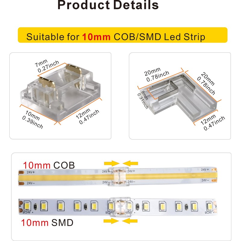 SWOTU 24 conectores de tira LED rectos y en forma