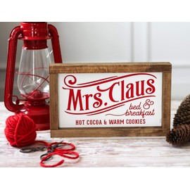 Christmas Sign Mrs. Claus Bed & Breakfast | Red White Wall Decor 11 x 7 inch | Gift for Mom