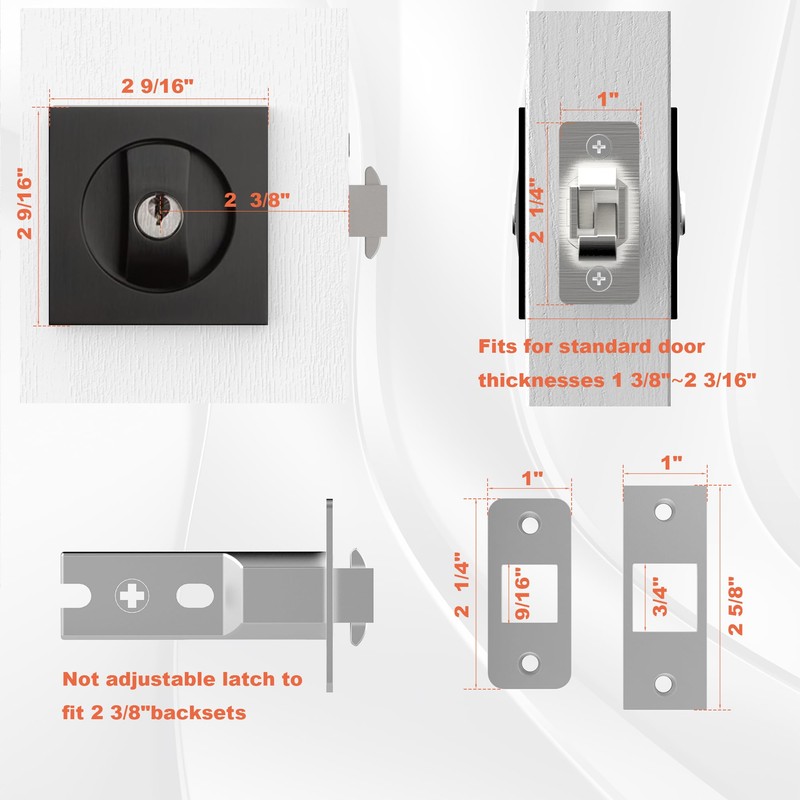 Pocket Door Lock Indicator Lock Flush Handles Latch Privacy Bed/Bath