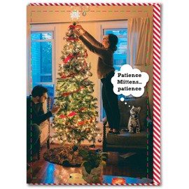 Brainbox Candy - Funny Christmas Card - 'Patience Mittens Patience' - Cheeky Xmas Cards - For Friends, Family & Colleagues - Funny Cat Themed Christmas Card - 120mm x 170mm - Blank Inside
