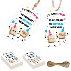 Serencatcher 50pcs Rice Crispy Treat Birthday Thank You Tags with String, Classroom Party Favor Gift Tags It's Such a Treat to Celebrate My Birthday with You Tag for School Treats Snack Goodie Bags