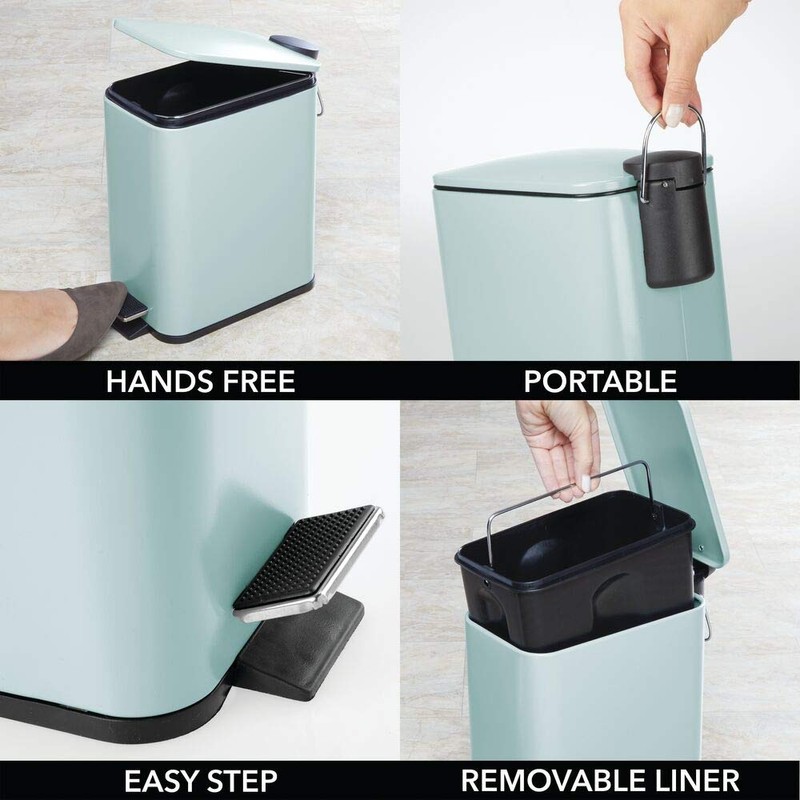mDesign Slim Metal Rectangle 1.3 Gallon Trash Can with Step