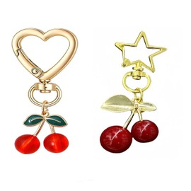 FFILL 2 PACK Cherry Charm Key Set, Heart and Star Design,Cherriy Keychain, Cherriy bag Charm purse pendant, Glitter Cherriy Keychain accessories, lovely Cherry charm handbag