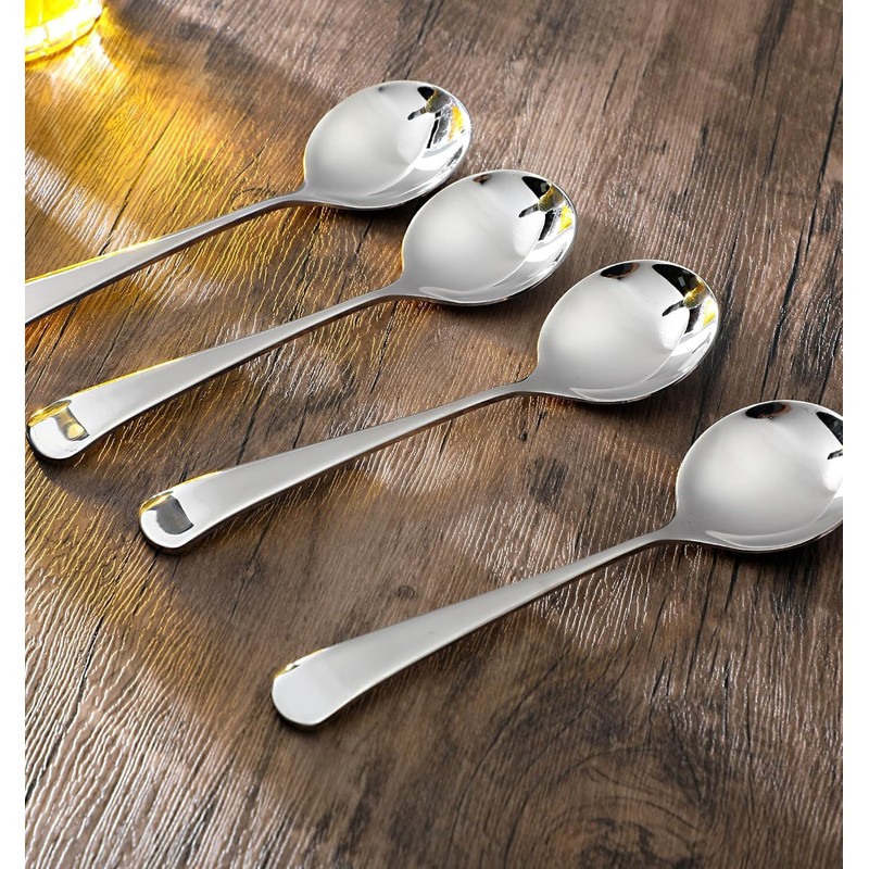 Soup Spoon, 4 Pcs Stainless Steel tablespoons, Heavy Duty Round