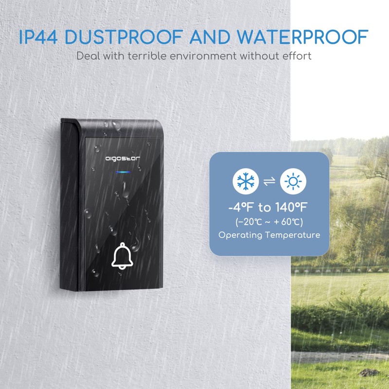 Aigostar waterproof portable wireless bell set, doorbell kit, LED flashing,