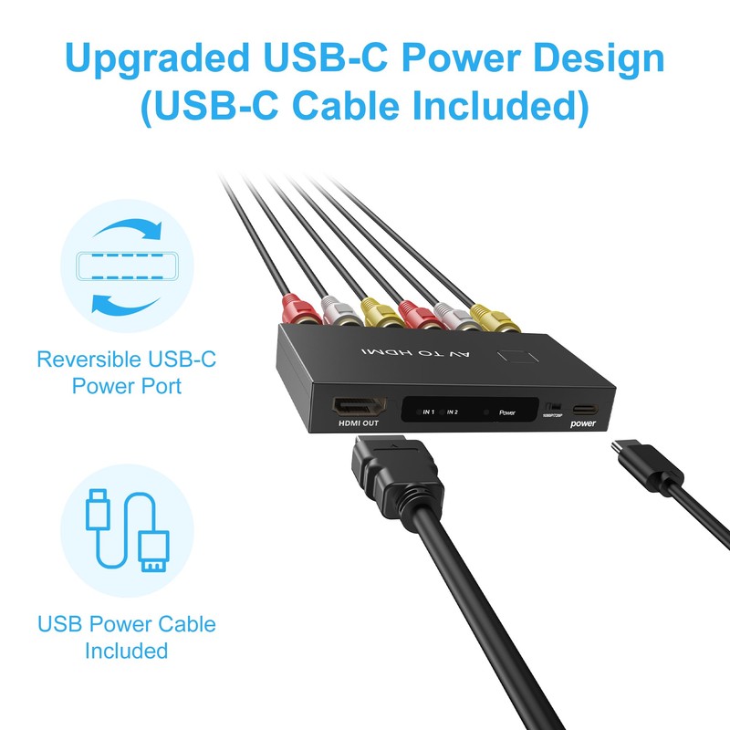 Uzifhdhi 2 Port RCA to HDMI Converter, AV to HDMI