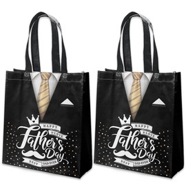 delaimastor 16Pcs Father's Day Party Non-Woven Bags Candy Goodie Gift Bags Reusable for Happy Fathers Day Dad Theme Party Supplies 7.8x3.1x9.8 Inches (Black)