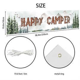 Printspree 98x19in Happy Camper Large Banner - Camping Party Decorations Rustic Forest Theme Camping Theme Birthday Party Supplies Camp Adventure Baby Shower Indoor Outdoor Flag for Garden Patio Lawn