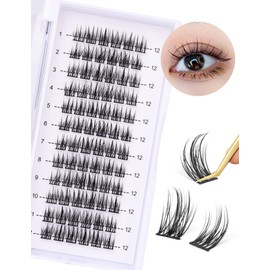 wiwoseo Lash Clusters 72Pcs Individual Lashes D Curl 12MM Eyelashes Cluster DIY False Eyelashes Natural Look Lashes at Home Lash Extension