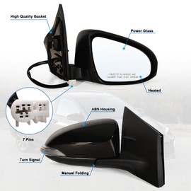 Lqito Right Passenger side Mirror Fits 2014-2018 Toyota Corolla Sedan/Hatchback with Power Glass Heated and Turn signals without Blind Spot Match Black Replace 8791002G11(7Pins)