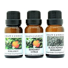 Crazy Candles 3 Bottles Set, 1 Bergamot, 1 Bergamot Citrus, 1 Black Pepper Bergamot 1/2 Fl Oz Each (15ml) Premium Grade Scented Fragrance Oils