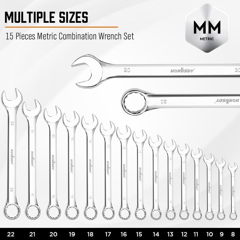 HORUSDY 15-Piece Metric Wrench Sets, Premium Combination Wrench Set Metric