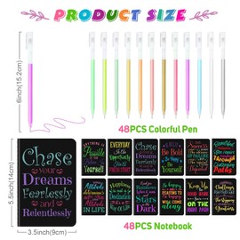48 Pcs Mini Inspirational Notebooks Bulk with 48 Pcs Colorful Pens, Small Pocket Journal Notepads Set, Motivational Bulk Gifts for Women Men Teacher Student Kids, Fun School Office Supplies,3.5"x5.5"