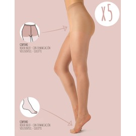 TEXAS PACK 5 PAIRS Women's Adult Women Sheer Tights, 15 Den, Black, Skin, S, M, L, XL, High Rise, Reinforced Toe, Made in Italy