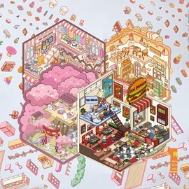 30 Sets DIY 3D Sticker Scene,Sticker Therapy for Adult,Cute Cartoon Miniature Room Scene Stickers for Adult Kids Girls Relief Stress and Pass The Time