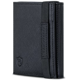 VON HEESEN Slim Wallet with RFID Protection - Men's Small Wallet - Mini Purse Women's Wallet - Card Holder Genuine Leather Card Wallet - Leather Credit Card Holder, Black Saffiano, Without coin