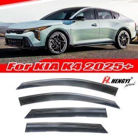 HHENGYISOUL Out-Channel For KIA K4 2025+ Rain Guard Window Visor Smoke Tinted W/ Black Trims