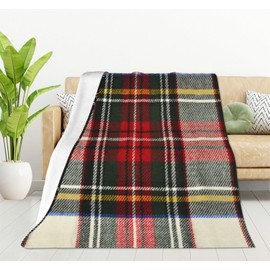 HGOD DESIGNS Scottish Tartan Red and White Wool Plaid Pattern Flannel Fleece Bed Blanket Throw Blanket Lightweight Cozy Plush Blanket for Bedroom Living Rooms Sofa Couch 40"x50"