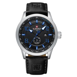 NAVIFORCE Sport Watches for Men Leather Band Waterproof Quartz Analog Wristwatch Easy to Read with Auto Date