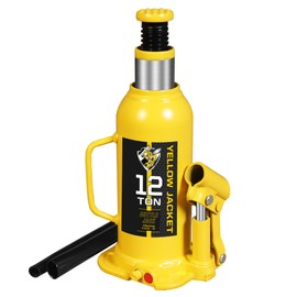 YELLOW JACKET 12 Ton Muti-Directional Welded Bottle Jack (24,000lb), Horizontal Bottle Jacks Use for Car, Pickup, Truck, RV, Auto Repair, Hydraulic Bottle Jack, Yellow