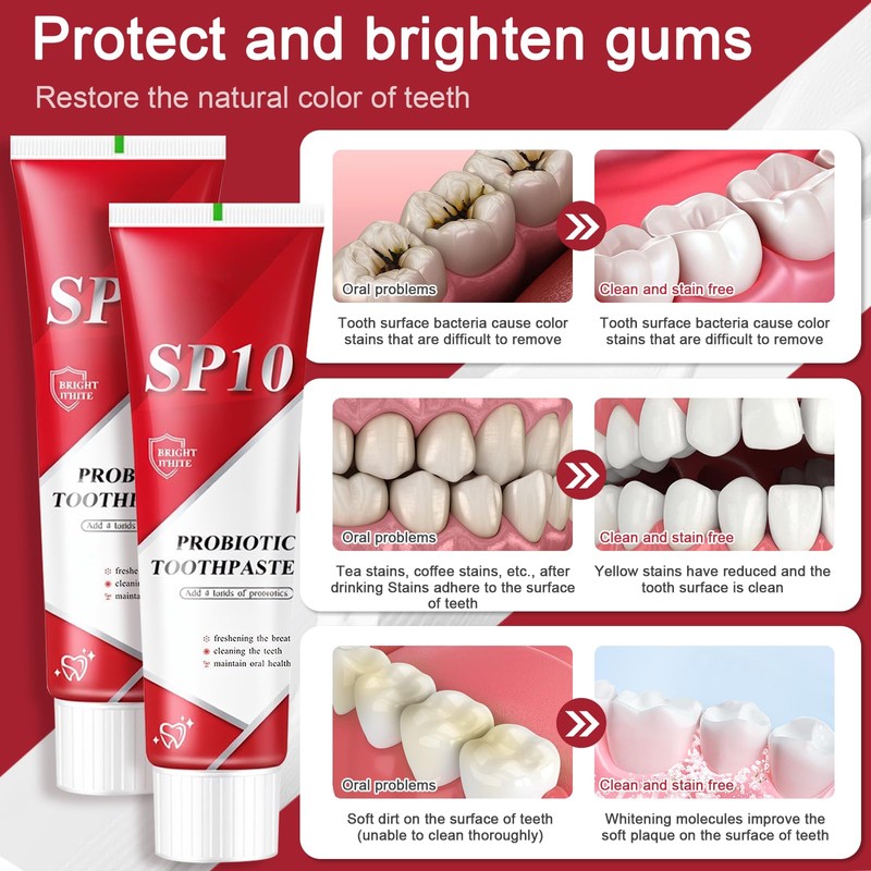 SP10 Probiotic Toothpaste, 2Pcs 100g Teeth Whitening Toothpaste with 4