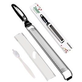 Ourokhome Kitchen Lemon Zester Grater, Stainless Steel Handheld Fine Zester tool for Lemon, Nutmeg, Parmesan Cheese, Chocolate, Ginger, Coconut, Citrus, Orange, Lime with Cleaning Brush (Black)
