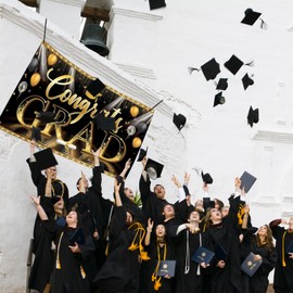 Graduation Decorations 2024, Extra Large Fabric Congratulations Banner for Party Supplies-72x44 Inch, Black and Gold Congrats Grad Backdrop Class Of 2024 for Kindergarten High School College