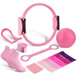 Pilates Equipment Accessories Kit 13 Pcs Pilates Ring Circle Set for Women Home Workouts 12” Magic Circle Yoga Ring and Resistance Bands 5 Yoga Bands 9.8” Exercise Ball Fitness Equipment Set Gift