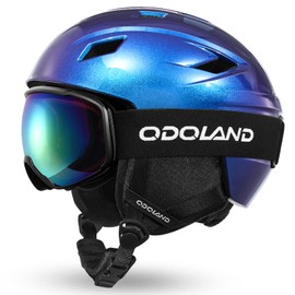 Odoland Ski Helmet and Goggles Set, Changing Color Snowboard Helmet, Fashion Style Snow Helmet for Adult and Youth-Shockproof Windproof Gear for Skiing and Snowboarding,Starry Blue,M